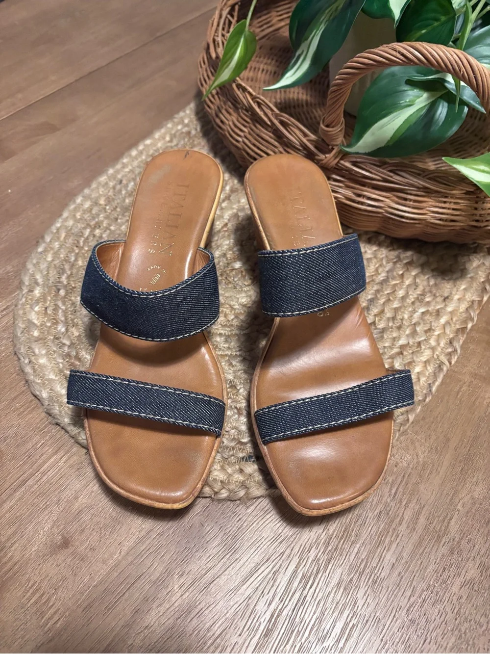 Italian Shoemakers Denim Wedge Sandals